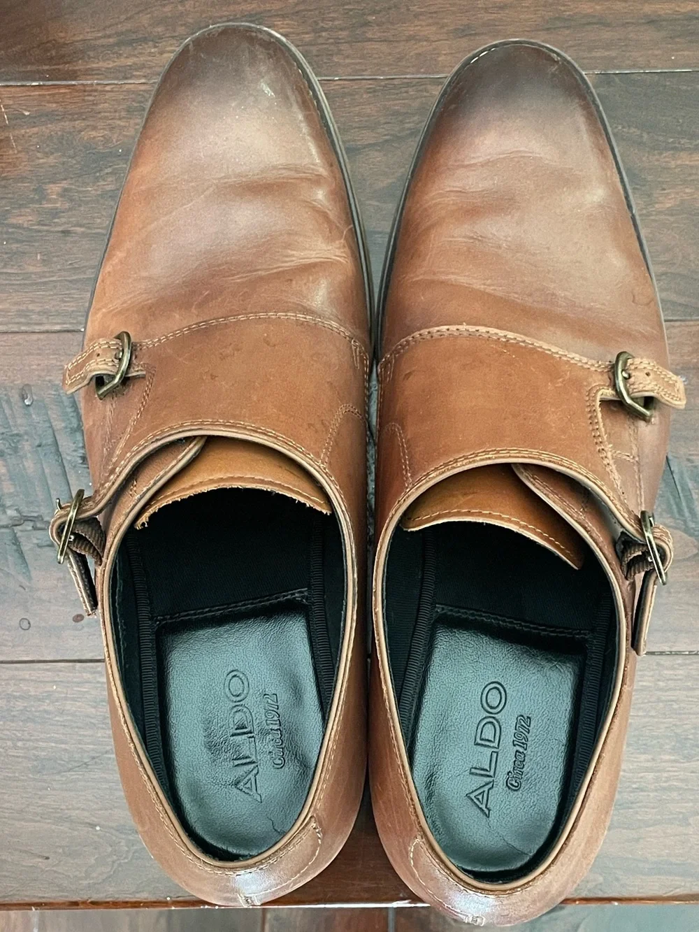 Aldo Men's Leather Double Monk Strap dress Shoes Men’s 10.5 Used Good Condition